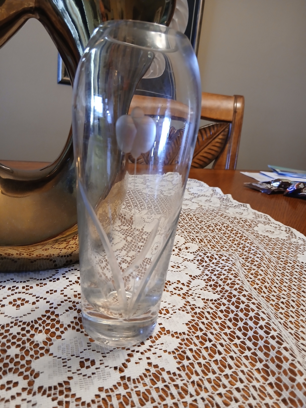 Clear Etched Glass Bud Vase with Floral Accent